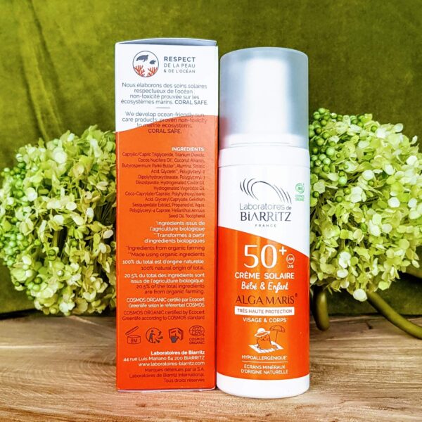 Crème solaire bébé et enfant SPF 50 bio sans parfum