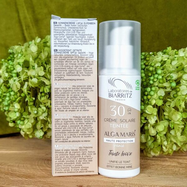 Crème solaire teintée SPF 30 bio haute résistance à l'eau