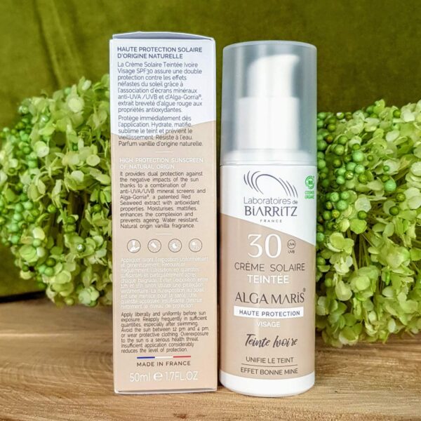 Crème solaire teintée ivoire SPF 30 bio matifiante et hydratante